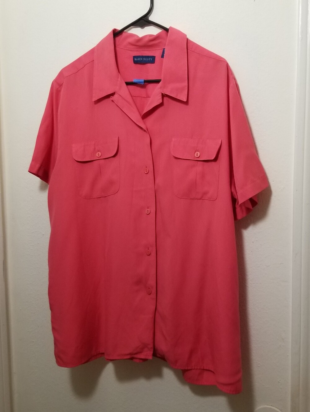 Vintage Karen Scott Women's XL Coral Button-Front Short Sleeve Camp Blouse